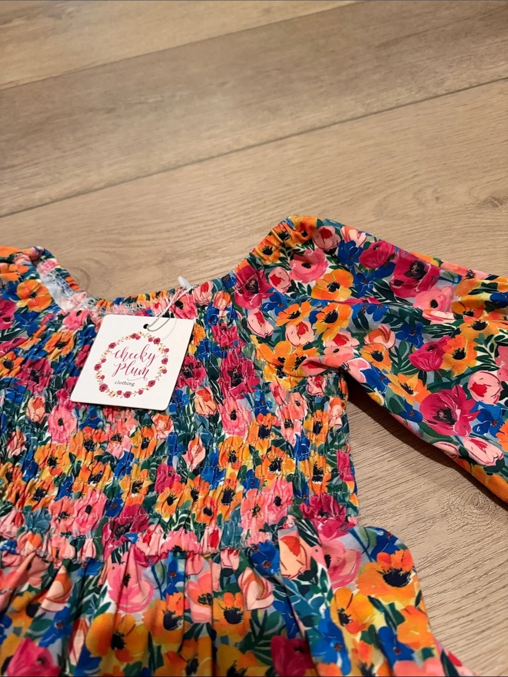 cheeky plum Floral Smocked Dress - Pink, Orange, Blue